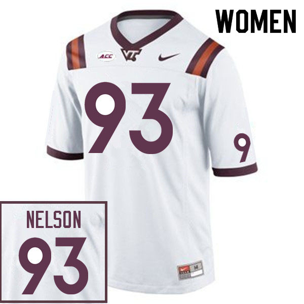 Women #93 Cole Nelson Virginia Tech Hokies College Football Jerseys Sale-White